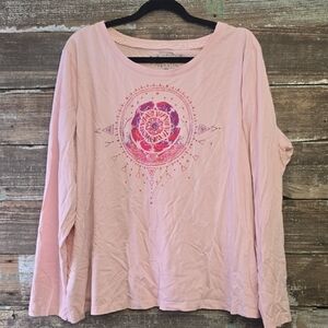 Saturday Market Tee Pink Graphic Long-Sleeve Women's Top, Size 3X